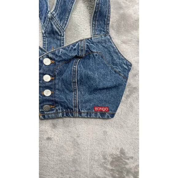 Bongo Vintage Y2k Womens Denim Vest Halter Crop Top Grunge 90s Rare Made In USA - Picture 4 of 9